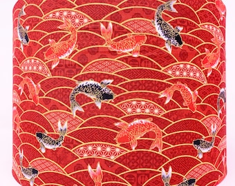 Japanese Carp Lamp Shade: Red & Gold Oriental Light