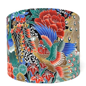 Peacock lampshade, Japanese lamp shade, teal green Oriental Chinese bird light shade, for table or standard lamps or ceiling lights