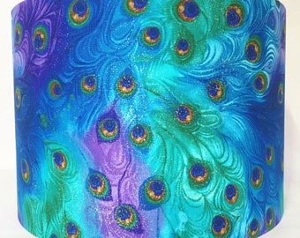 Peacock Feather Lampshade: Oriental Asian Style, Green Blue Purple