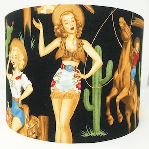 Cowgirls lampshade, cowboy, 15cm 20cm 25cm 30cm, Country & Western, ceiling, table, drum, clip-on, retro, American ranch style, kitsch