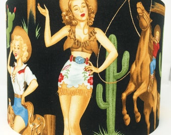 Cowgirls lampshade, cowboy, 15cm 20cm 25cm 30cm, Country & Western, ceiling, table, drum, clip-on, retro, American ranch style, kitsch
