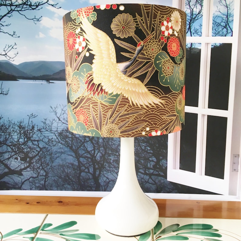Oriental Lampshade Japanese Lamp Shade Crane or Heron for Etsy UK