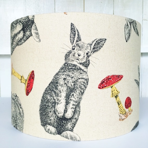 Rabbit Lampshade Hare Lamp Shade Toadstools 25cm 30cm Drum Table Ceiling Beige Black Mushrooms Wildlife Lampshade Etsy