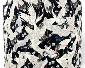 Japanese Crane Lampshade: Oriental Bird Print, Black & White