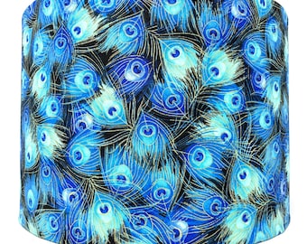 Peacock Feather Lampshade: Blue Teal Asian Style Drum Shade