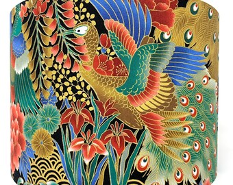 Peacock Lampshade: Japanese Teal Green Oriental Bird Light Shade