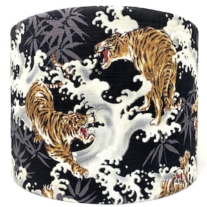 Tigers lampshade, Japanese lamp shade, Oriental Chinese black shade, for table or standard lamps or ceiling lights