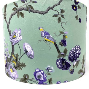 Bird garden lampshade, teal lamp shade, light shade for table or standard lamps or ceiling lights