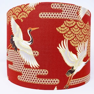 Oriental birds lamp shade, crane heron stork, gold red, Japanese oriental asian Chinese style, for standard lamps or ceiling lights