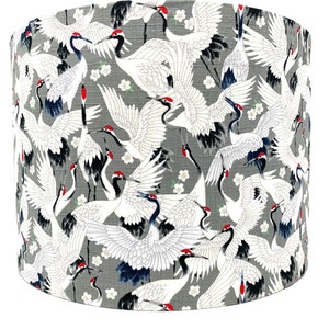 Oriental birds lamp shade, crane heron stork, grey white, Japanese oriental asian Chinese style, for standard lamps or ceiling lights