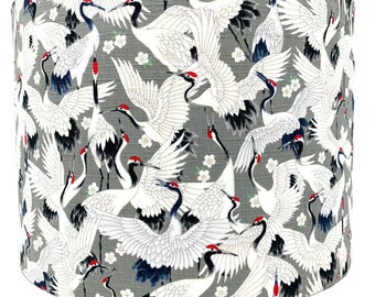 Japanese Crane Lampshade: Grey & White Oriental Bird Design