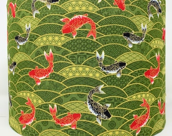 Japanese Carp Lamp Shade: Green & Gold Oriental Light