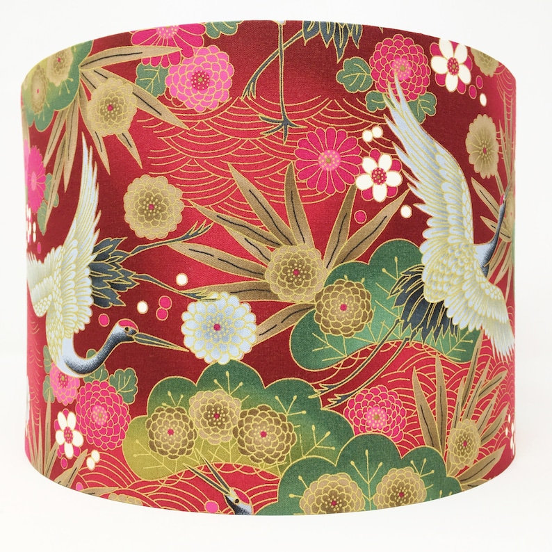 Oriental Lampshade Japanese Lamp Shade Crane Heron Red Etsy UK