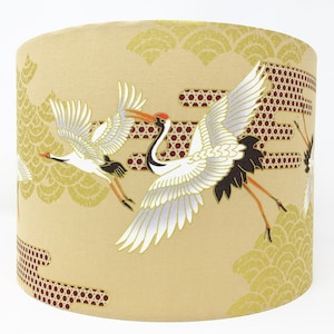 Oriental birds lamp shade, crane heron stork, gold beige, Japanese oriental asian Chinese style, for standard lamps or ceiling lights