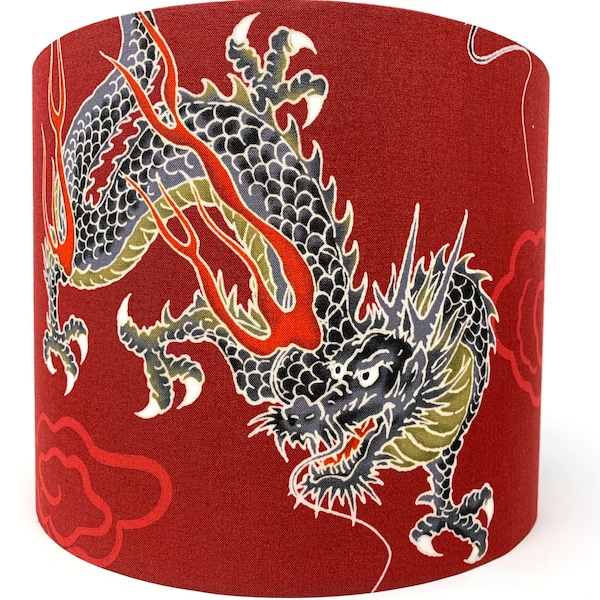 Dragon lampshade, Japanese lamp shade, Oriental Chinese red shade, for table or standard lamps or ceiling lights