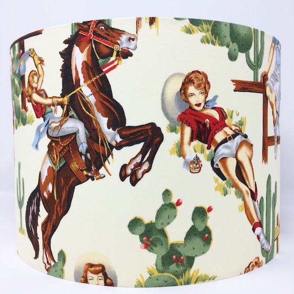 Cowgirls lampshade, cowboy, 15cm 20cm 25cm 30cm, Country & Western, ceiling, table, drum, clip-on, retro, American ranch style, kitsch