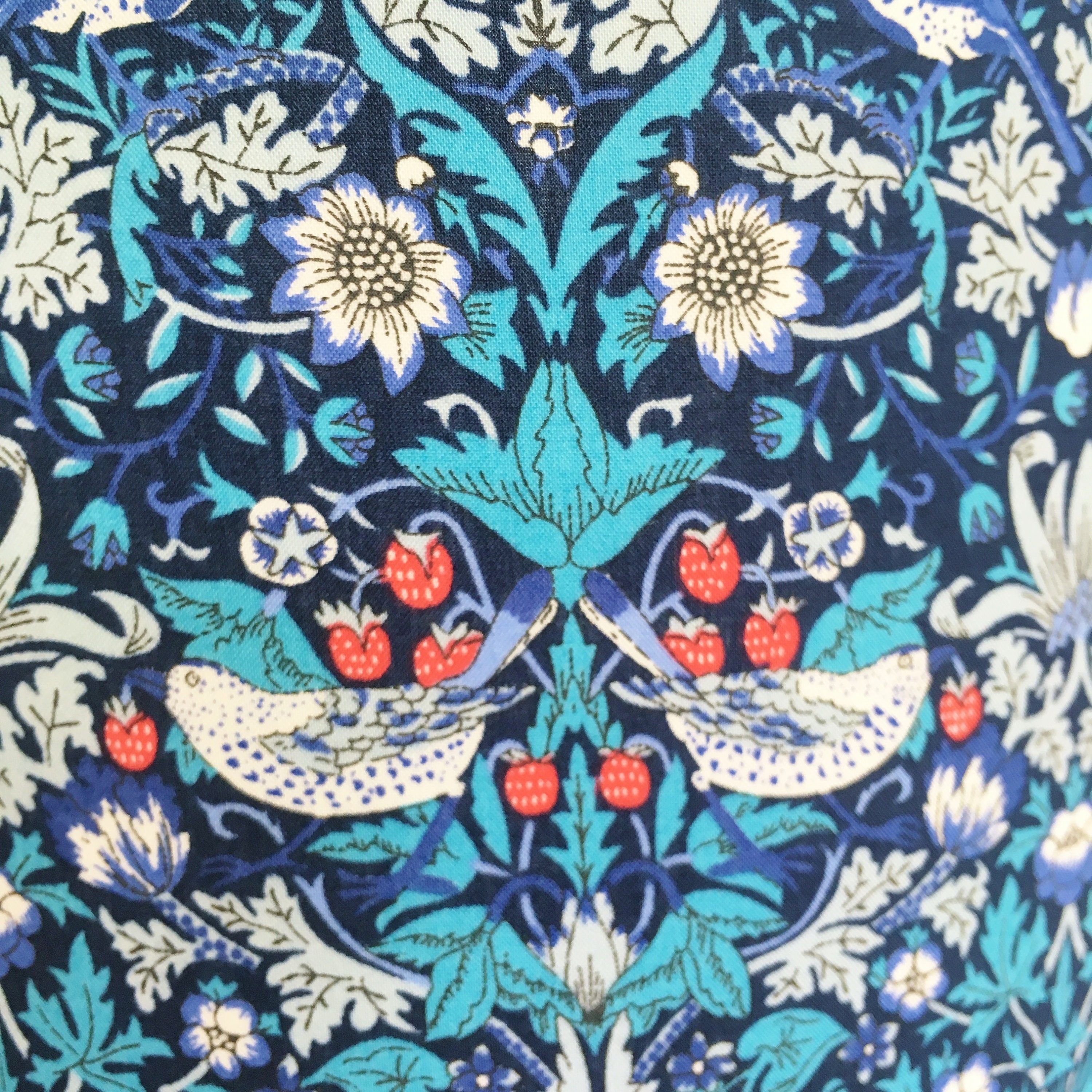 Abat-jour Tissu 16 Rayons Style William Morris - Vert Fraise - Art Déco - Fait Main