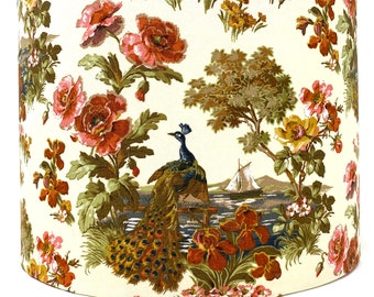 Vintage style lamp shade, peacock sailing river beige for standard lamps or ceiling lights