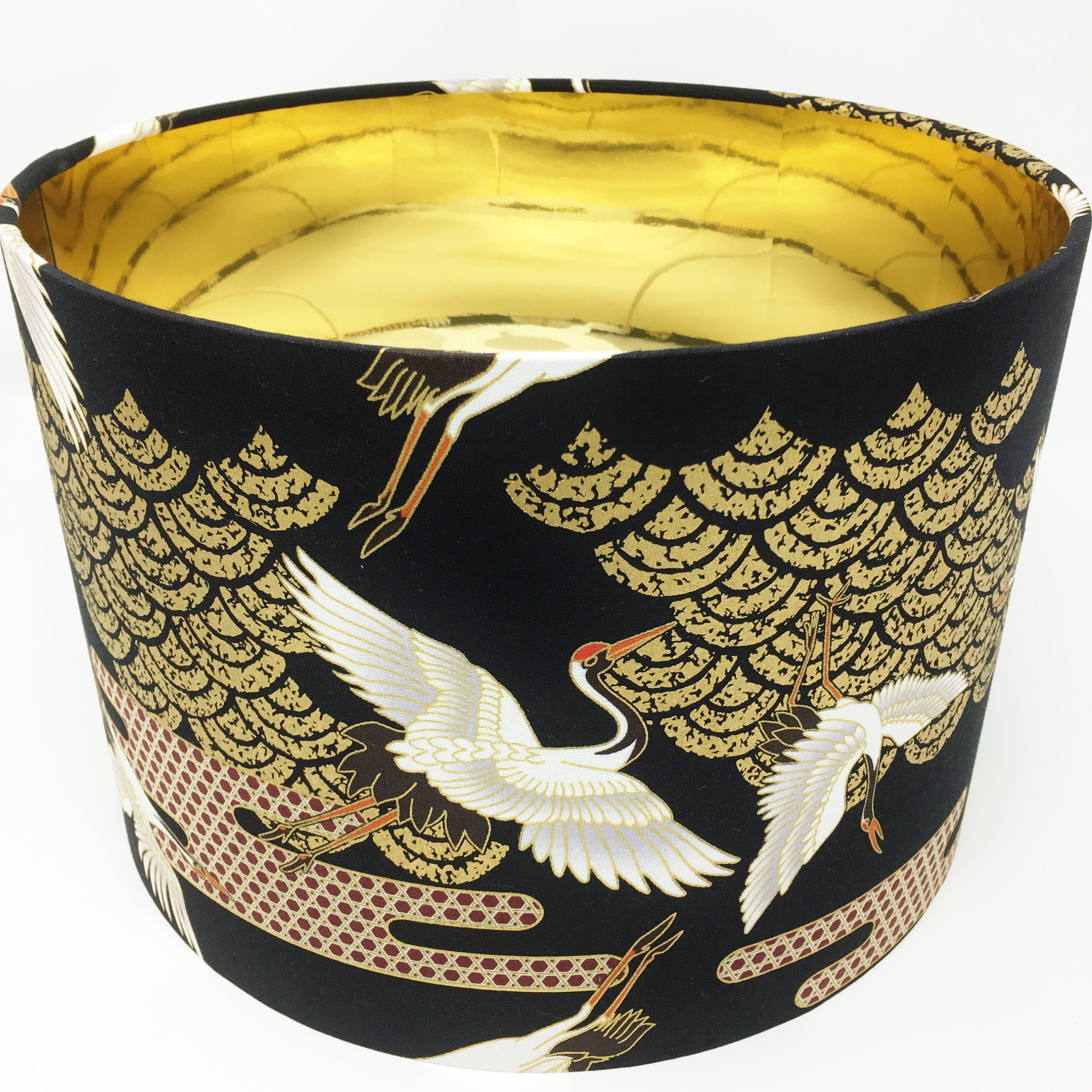 Oriental birds lamp shade crane heron stork gold black Etsy