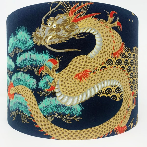 Abat-jour dragon japonais, abat-jour oriental, abat-jour asiatique chinois en or noir, pour lampes de table ou plafonniers