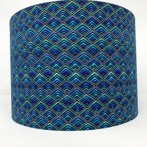 Art Deco lampshade, geometric blue lamp shade, light shade for table or standard lamps or ceiling lights