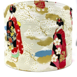 Japanese geisha lampshade, Oriental ivory lamp shade, geiko Asian light shade, for table lamps or ceiling lights