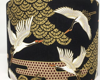 Orientalische Vögel Lampenschirm, Kranich Reiher Storch, gold schwarz, japanisch orientalisch asiatisch chinesischer Stil, für Stehlampen oder Deckenleuchten