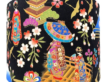 Geisha Lampshade: Black Oriental Light Shade, Japanese Style