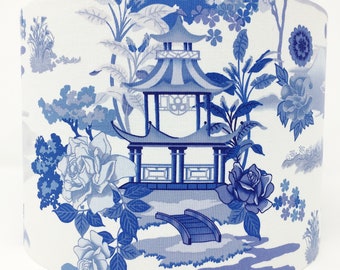 Oriental style lampshade, Japanese pagoda, blue willow lamp shade, light shade for table or ceiling lights