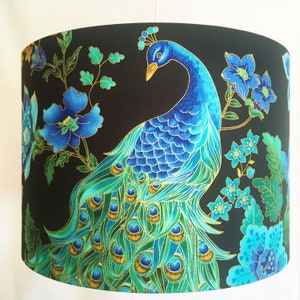 Peacock lampshade, oriental bird lamp shade, black and gold, Chinoise Japanese Chinese style, for table or standard lamps or ceiling lights