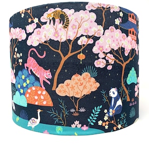 Japanese Garden lampshade, Oriental animals lamp shade, Chinese Asian light shade, for table lamps or ceiling lights