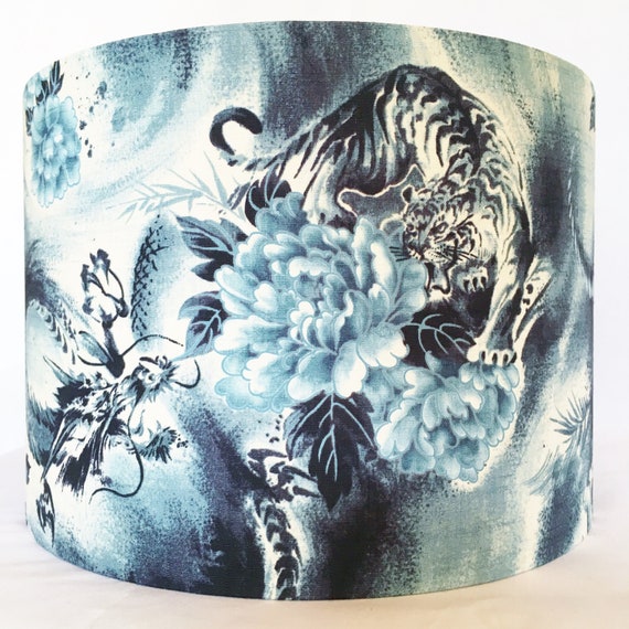 Dragons Tigers Lampshade Oriental Lamp Shade Tattoo Blue Chinese Asian Style For Table Or Standard Lamps Or Ceiling Lights