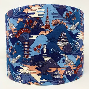 Buddha lampshade, Japanese lamp shade, Oriental blue light shade, for table or standard lamps or ceiling lights