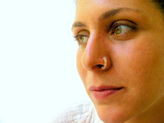 Buy Flower Nose Ring, 14k Gold Nose Hoop, Snug Nose Piercieng, 18 Gauge Nose  Ring, 20g Nose Hoop Online in India - Etsy