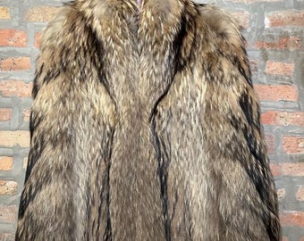 Vintage Tanuki Fur Coat: Silvery Brown Finn Raccoon