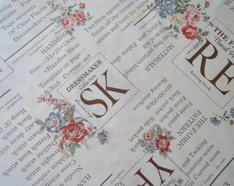 Half Yard of Yuwa Suzuko Koseki Sewing Labels Fabric in Vintage Cream. Approx. 18" x 42 " Made in Japan.