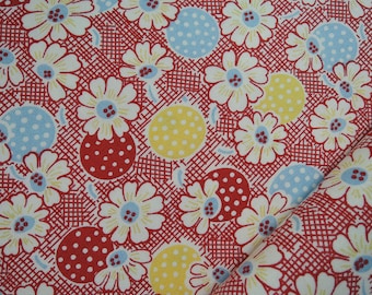 Half Yard of Moda Fresh Air by American Jane Patterns Sandy Klop Polka Dots Daisies in Red. Approx. 18" x 42” Printed In Japan