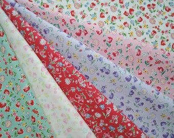 Bundle of 1\8 of Yuwa Atsuko Matsuyama 30's Collection Sweet Floral in 6 Colorways. Approx 9" x 21" Made in Japan