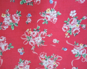 Half Yard of Atsuko Matsuyama 30's Collection Sweet Bouquets on Red Background.  Made in Japan. Approx 18” x 42”