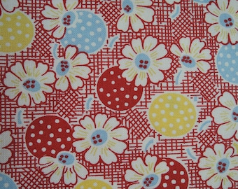 Half Yard of Moda Fresh Air by American Jane Patterns Sandy Klop Polka Dots Daisies in Red. Approx. 18" x 42” Printed In Japan