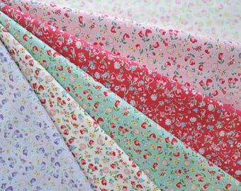 Bundle of 1\8 of Yuwa Atsuko Matsuyama 30's Collection Tulip Fabric in 6 Colorways. Approx 9" x 21" Made in Japan