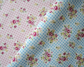 Two Fat Quarters of Yuwa Reiko Washizawa Petite Floral in Blue and Pink.  Made in Japan Approx 18" x 21"