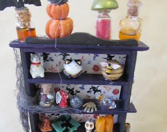 Witch's Dollhouse Cupboard Handmade Dollhouse Witch Furniture Black and Purple Witch Cabinet