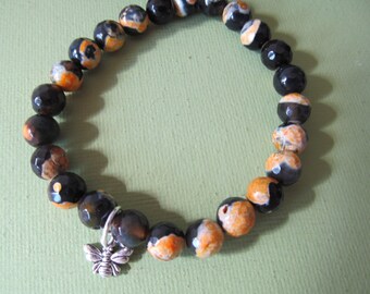 Black and Yellow Faceted Agate Stretch Bee Bracelet Charm Bracelet