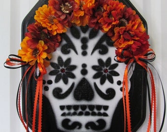 Dia de los Muertos Wood Decoration Day of the Dead Wood Wall Hanging Halloween Front Door Decor