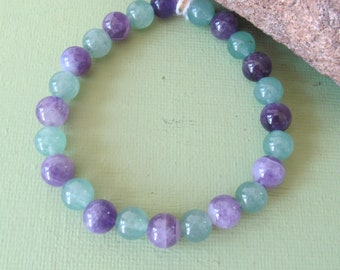 Amethyst and Jade Stretch Bracelet