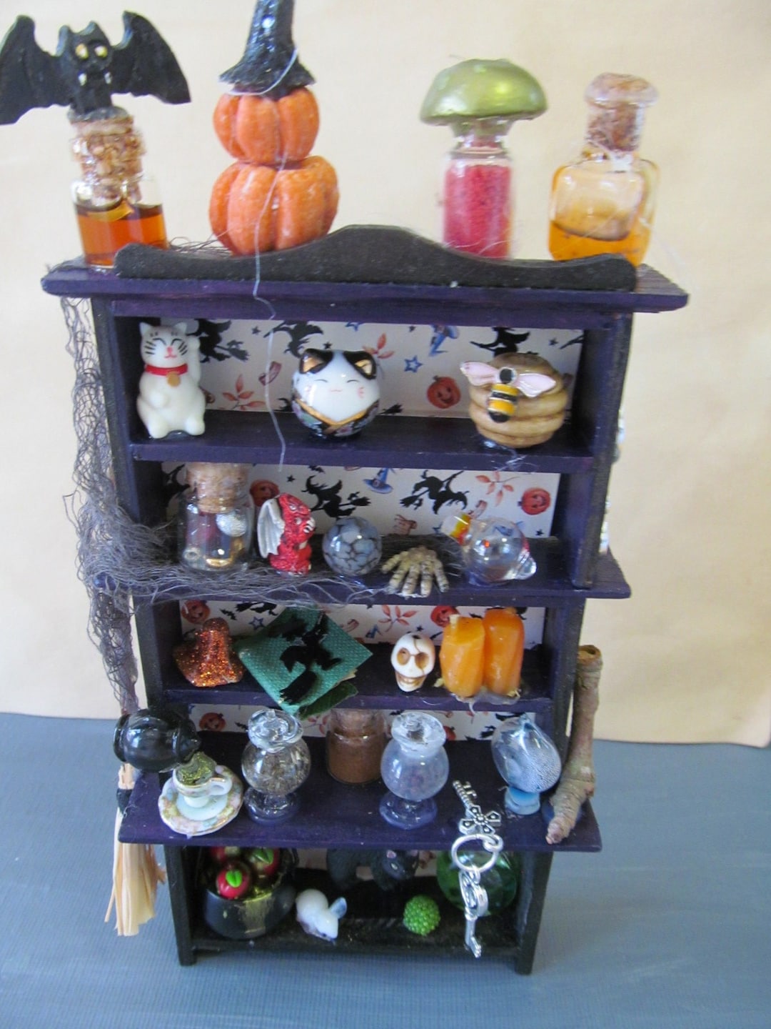 Witch's Dollhouse Cupboard Handmade Dollhouse Witch Furniture Black and