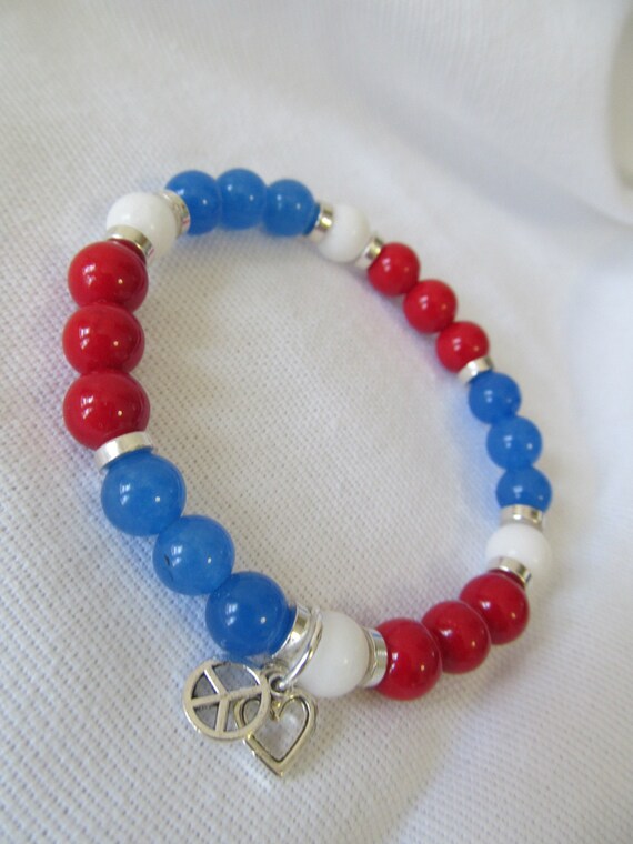 Bracelet Stretch Patriotic Jade Red White and Blue Memorial  display picture 2