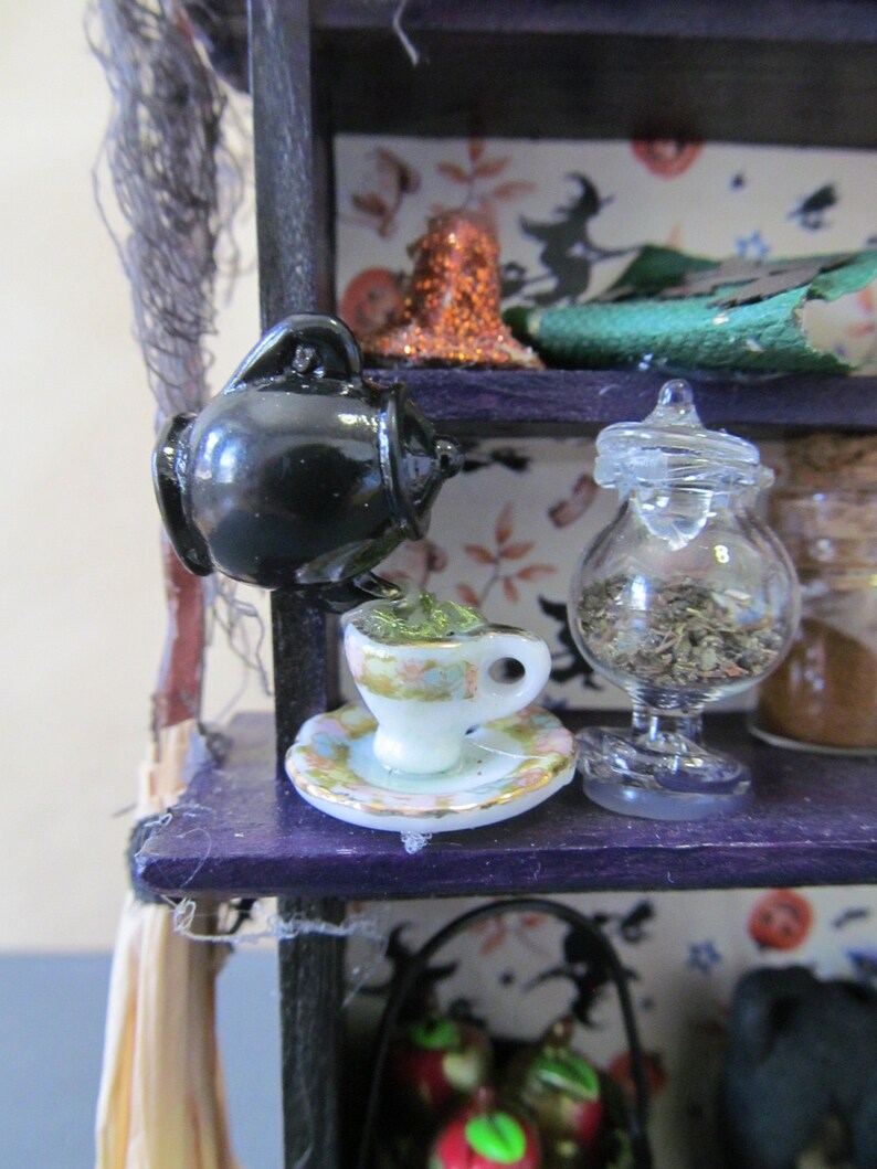 Witch's Dollhouse Cupboard Handmade Dollhouse Witch Furniture Black and