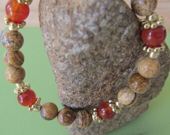 Fire Agate and Picture Jasper Stretch Bracelet